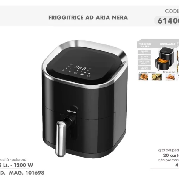 DGBAVARIA FRIGGITRICE AD ARIA 6.5 LT NERA 7 PROGRAMMI DIGITALI 1200W