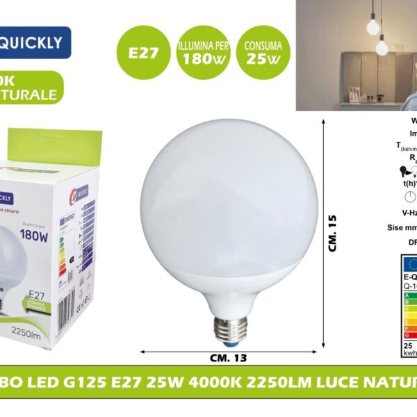ECOLED GLOBO 25W 4000K 2250LM LUCE NATURALE E27