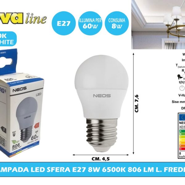 LAMPADA 8 W (10PZ) LED A SFERA E27 NOVALINE