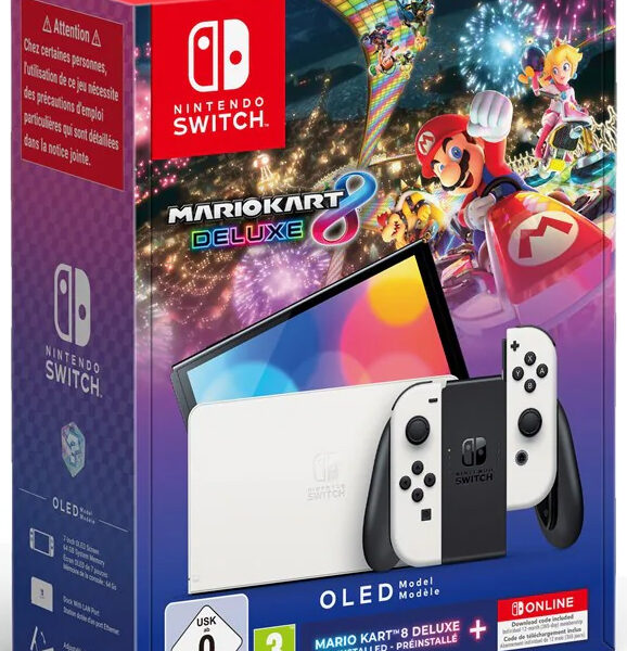 Switch Console OLED White + Mario Kart 8 Deluxe Preinstallato + 12 Mesi Nintendo Switch Online