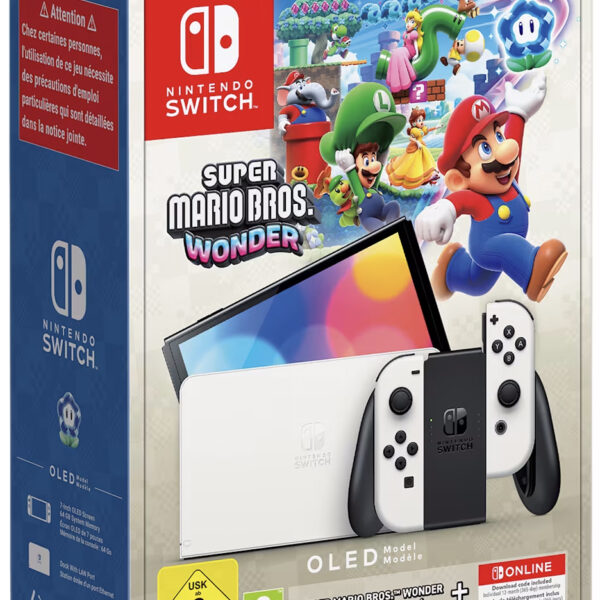 Switch Console OLED White + Super Mario Wonder Preinstallato + 12 Mesi Nintendo Switch Online