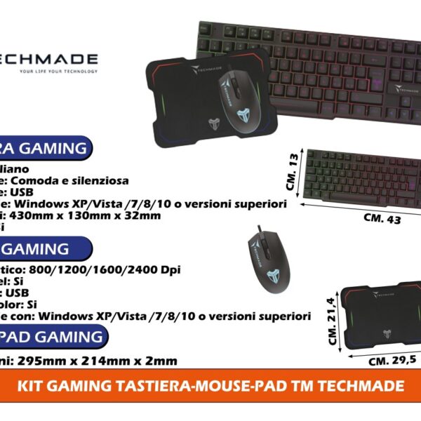 TECHMADE KIT GAMING TASTIERA-MOUSE-PAD TM