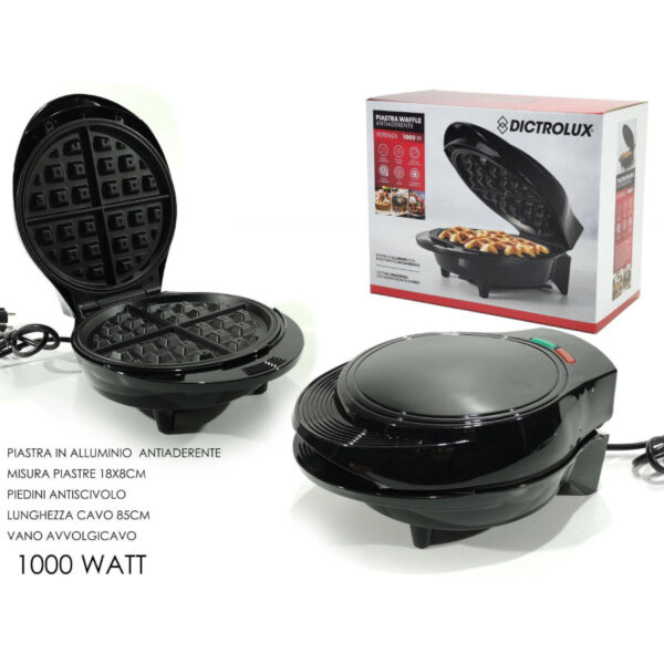 PIASTRA ELETTRICA WAFFLE 1000W GRIGLIA PIASTRE ANTIADERENTI NERO