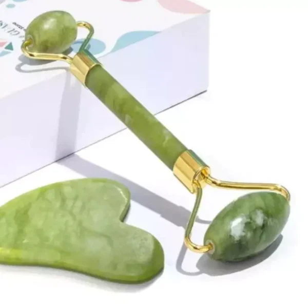 Rullo Massaggiatore di Giada Pietra Naturale e Massaggiante Gua-Sha per Il Viso