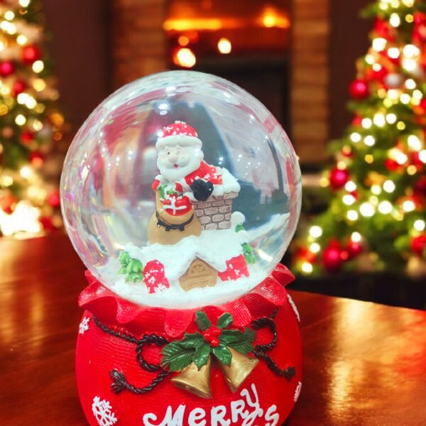 CARRILON SFERA CON NEVE E BABBO NATALE CAMINO
